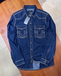 Denim Ông Địa xanh đậm chỉ trắng