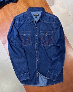 Denim Ông Địa xanh đậm chỉ đỏ