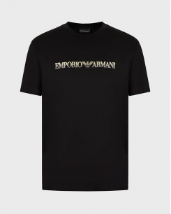 Áo cổ tròn Armani vải Jersey đen