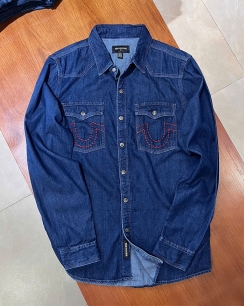 Denim Ông Địa xanh đậm chỉ đỏ