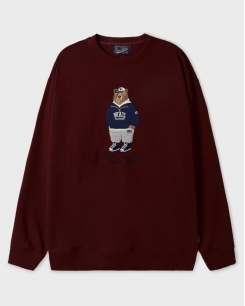 Áo Nỉ Tay Dài Who.A.U Unisex Đỏ Mận Thêu Gấu Chính Hãng