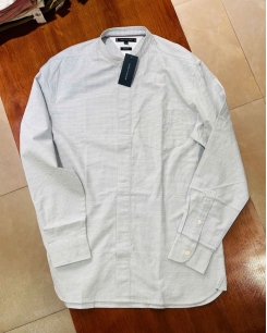 Áo Sơ Mi Tommy Cổ Trụ Caro Kem – Form Classic
