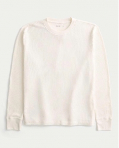 Áo Thermal Hollister Tay Dài Trơn Màu Trắng Kem Relaxed Fit