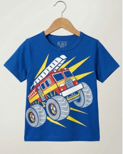 Áo Thun Bé Trai - Hình Xe Cứu Hỏa Monster Truck