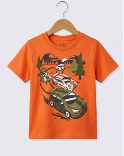 Áo Thun Bé Trai - Cam In Hình Xe Đua