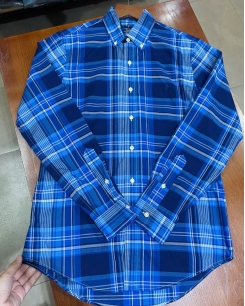 Sơ Mi Ralph Lauren Tay Dài Classic Fit Plaid Caro Xanh Poplin