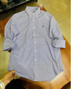 Sơ Mi Ralph Lauren Tay Dài Classic Fit Gingham Navy Nhí Poplin