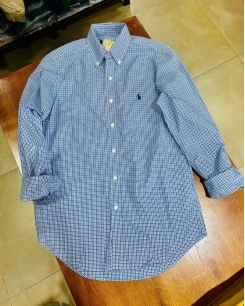 Sơ Mi Ralph Lauren Tay Dài Classic Fit Gingham Xanh Đen Poplin