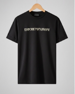 Áo cổ tròn Armani vải Jersey đen
