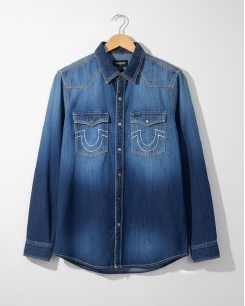 Denim Ông Địa xanh wash chỉ trắng