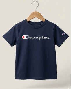 Áo Thun Bé Trai Champion Script Logo - Navy Classic