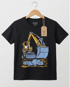 Áo Thun Bé Trai In Hình Xe Xúc Năng Động