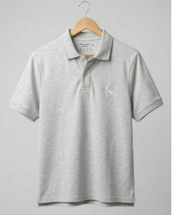 Polo Abercrombie xám nhạt logo nâu