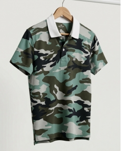 Áo Polo Hollister Camo Rằn Ri Cổ Trắng