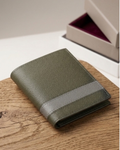 Ví Nam Dáng Đứng Da Bò Thật - Xanh Ô Liu
