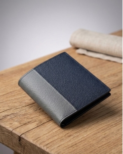 Ví Nam Dáng Đứng Da Bò - Xanh Đen Phối Xám