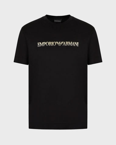 Áo cổ tròn Armani vải Jersey đen