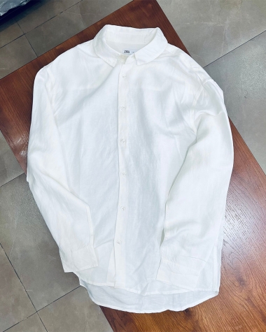 Sơ mi Zara Linen trắng kem