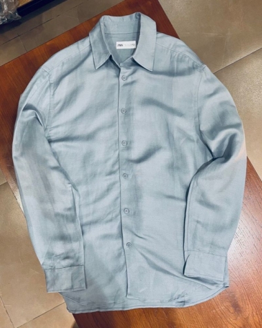Sơ mi Zara Linen màu xanh