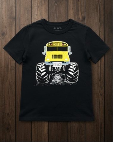 Áo thun The Children's Place bé trai đen in hình xe bus