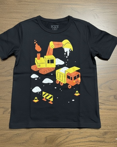 The Children's Place bé trai đen in hình xe múc - Cotton mềm