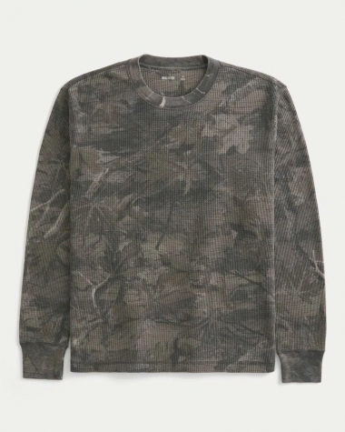 Áo Thermal Hollister Tay Dài Camo Olive Relaxed Fit Chính Hãng