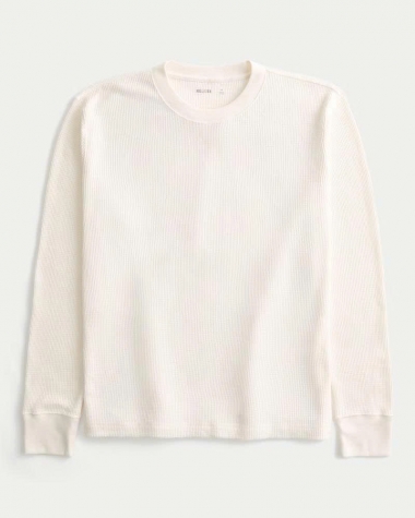 Áo Thermal Hollister Tay Dài Trơn Màu Trắng Kem Relaxed Fit