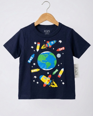 Áo Thun Bé Trai - Họa Tiết Vũ Trụ & Học Cụ