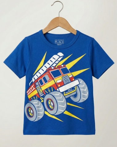 Áo Thun Bé Trai - Hình Xe Cứu Hỏa Monster Truck