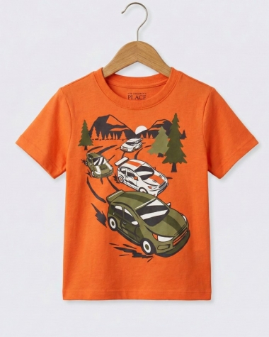 Áo Thun Bé Trai - Cam In Hình Xe Đua