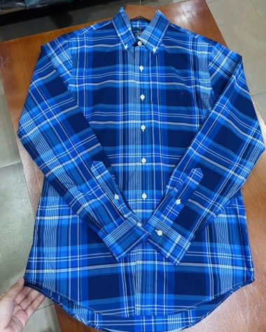 Sơ Mi Ralph Lauren Tay Dài Classic Fit Plaid Caro Xanh Poplin