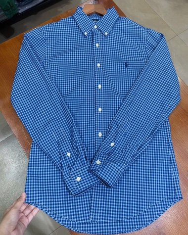 Sơ Mi Ralph Lauren Tay Dài Classic Fit Gingham Xanh Đậm Poplin