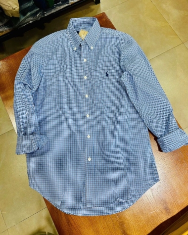 Sơ Mi Ralph Lauren Tay Dài Classic Fit Gingham Xanh Đen Poplin