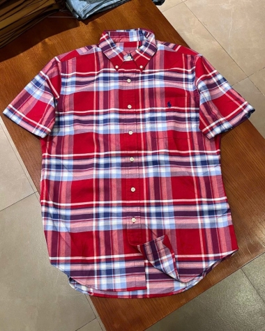 Sơ Mi Ralph Lauren Tay Ngắn Classic Fit Caro Đỏ Vải Oxford