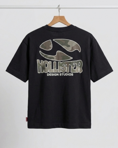 Áo Thun Nam Hollister Boxy Heavyweight - Đen Xám