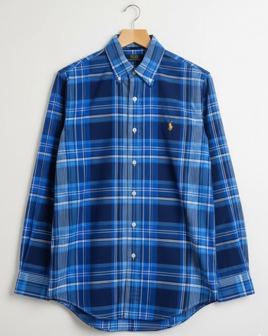 Sơ Mi Ralph Lauren Tay Dài Classic Fit Plaid Caro Xanh Poplin