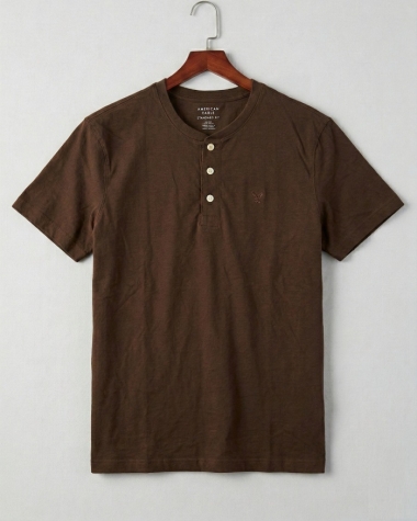 Áo Thun Henley American Eagle - Màu Nâu Cổ Điển
