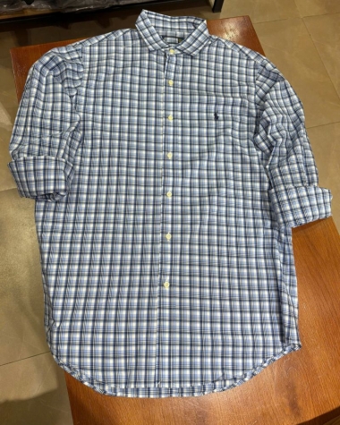 Sơ Mi Ralph Lauren Tay Dài Classic Fit Plaid Xanh Trắng