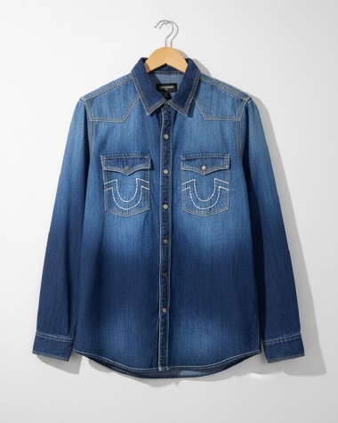 Denim Ông Địa xanh wash chỉ trắng