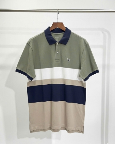 Polo AbercrPolo Eagle Color Blockombie xám logo trắng