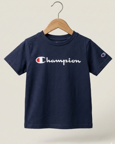 Áo Thun Bé Trai Champion Script Logo - Navy Classic
