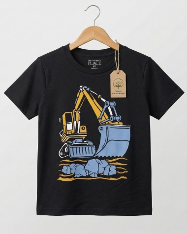 Áo Thun Bé Trai In Hình Xe Xúc Năng Động