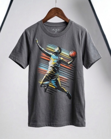 Áo Thun Bé Trai - Basketball Đen Xám