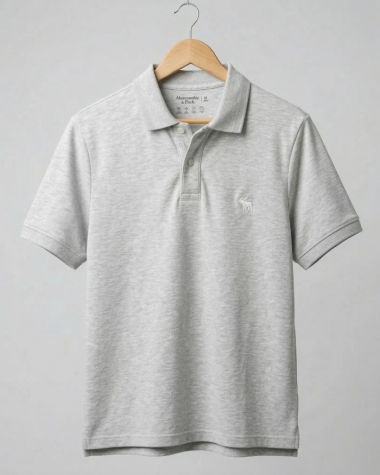 Polo Abercrombie xám nhạt logo nâu