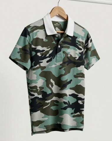 Áo Polo Hollister Camo Rằn Ri Cổ Trắng