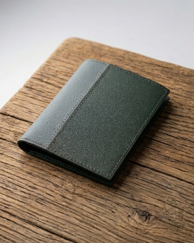 Ví Nam Dáng Đứng Da Bò Thật - Rêu Phối Xám