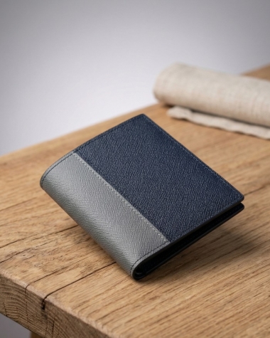 Ví Nam Dáng Đứng Da Bò - Xanh Đen Phối Xám