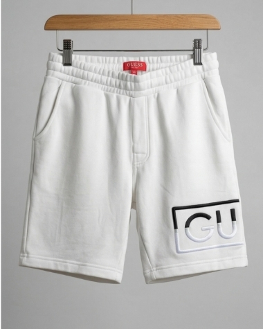 Quần Short Nỉ Nam Guess Logo Thêu - Màu Xám Xi Măng